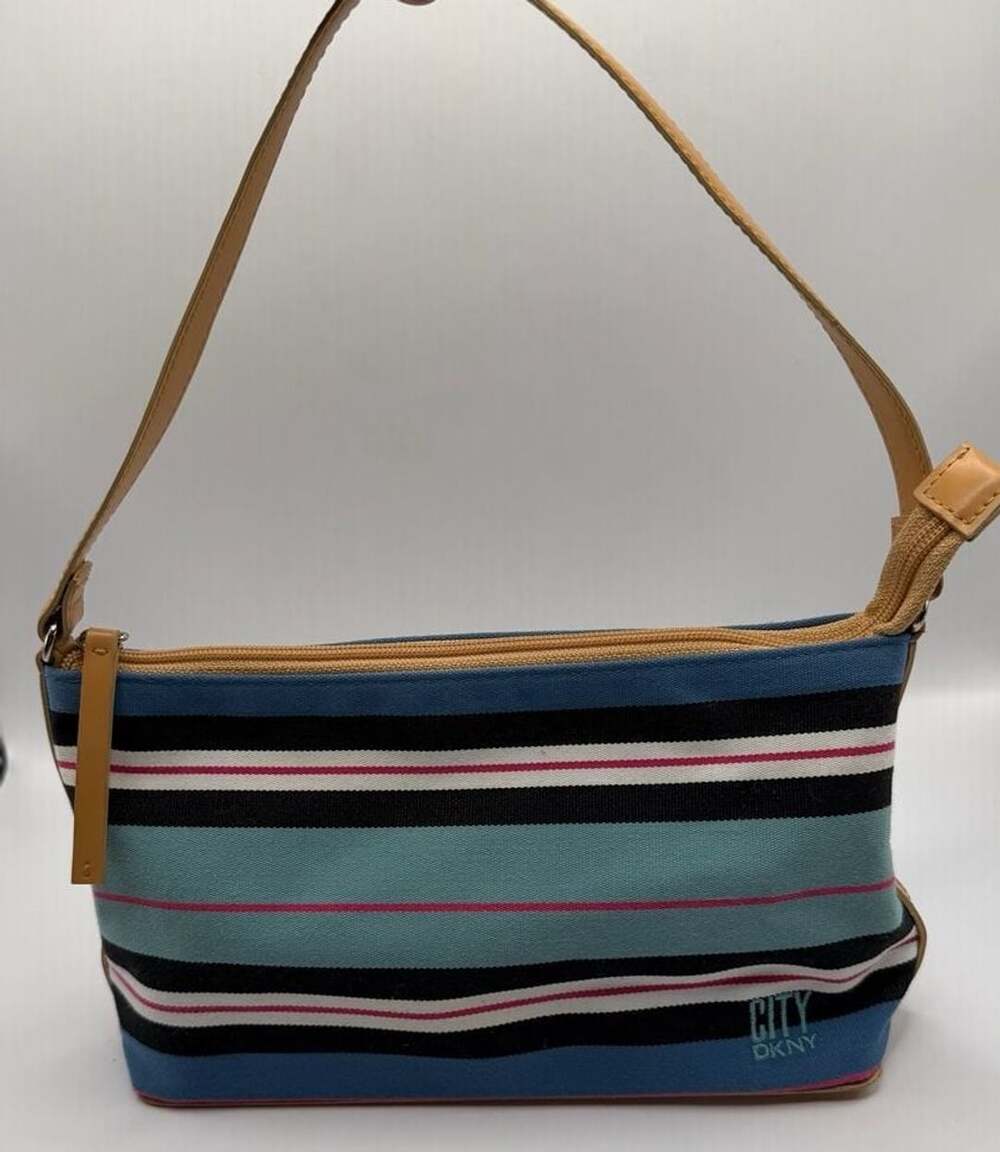 DKNY City Striped Canvas Shoulder Bag Blue Multi